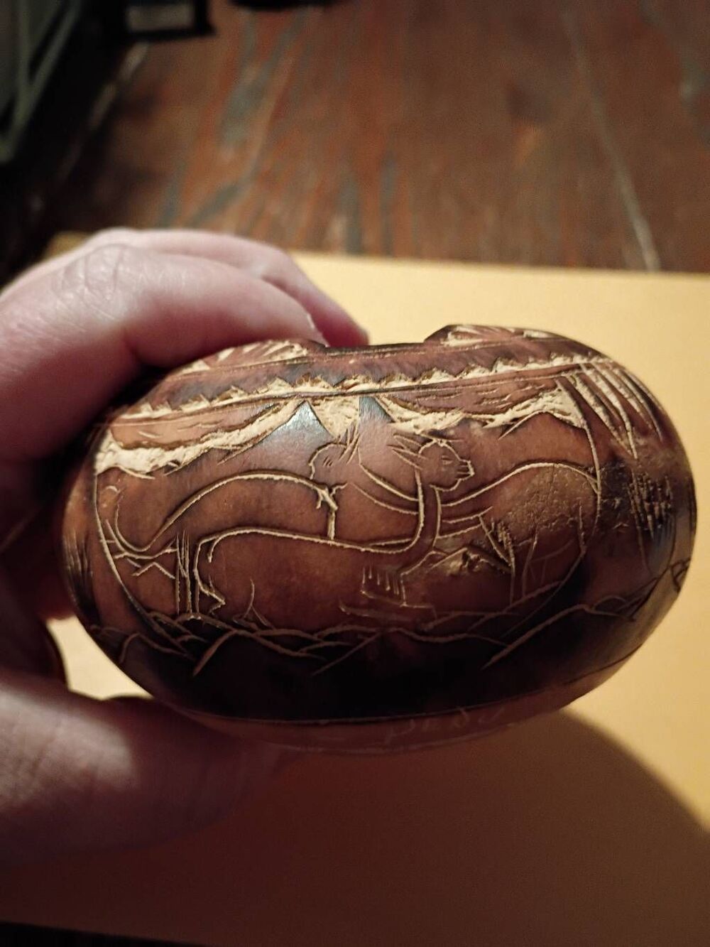 Vintage Signed Peruvian Hand Carved Gourd Leoncio V.L. Peru Collectible Decor